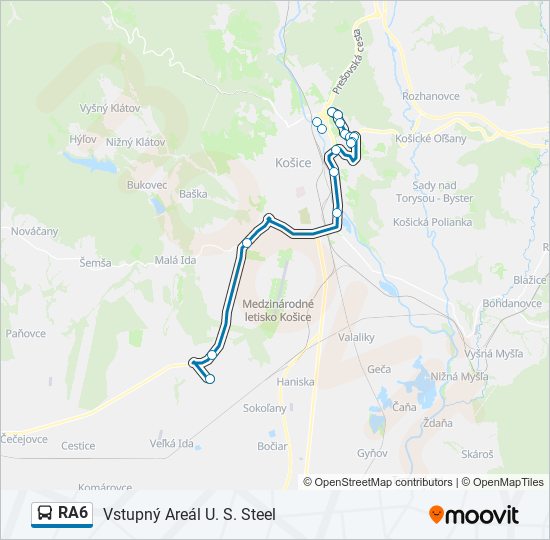 RA6 autobus Mapa linky