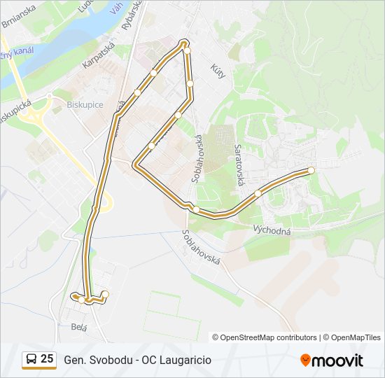 25 autobus Mapa linky