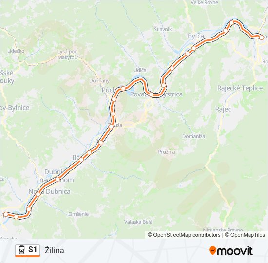 S1 vlak Mapa linky