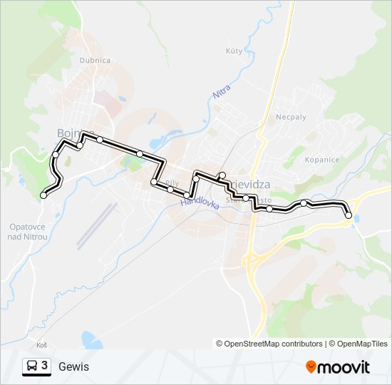 3 autobus Mapa linky