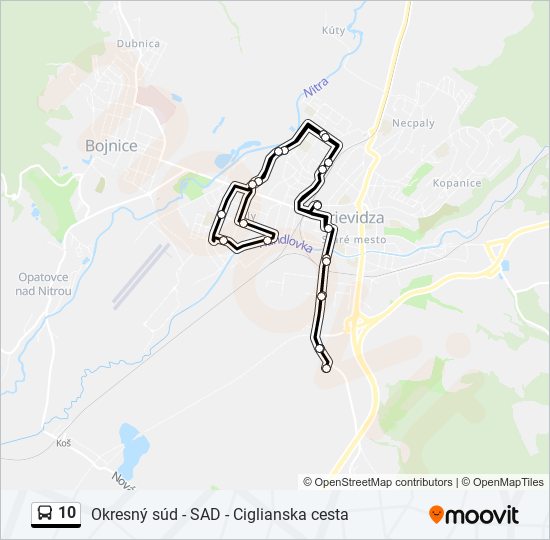 10 autobus Mapa linky