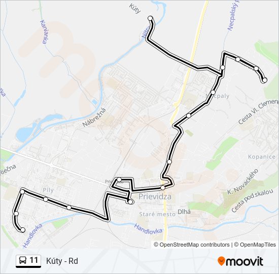 11 autobus Mapa linky