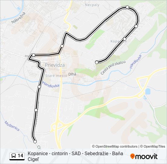 14 autobus Mapa linky