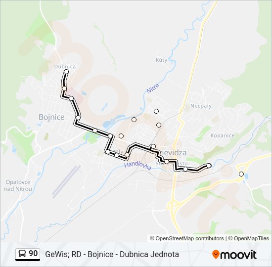 90 autobus Mapa linky