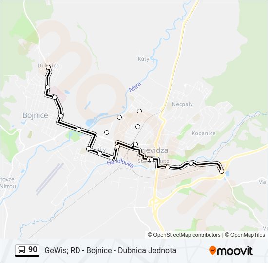 90 autobus Mapa linky