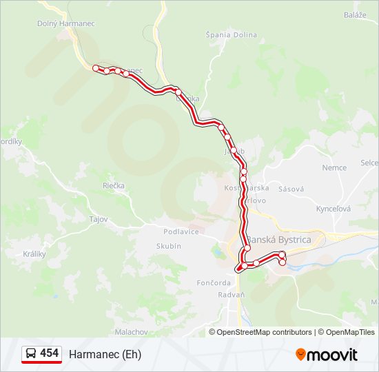 454 autobus Mapa linky