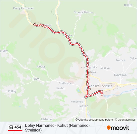 454 autobus Mapa linky