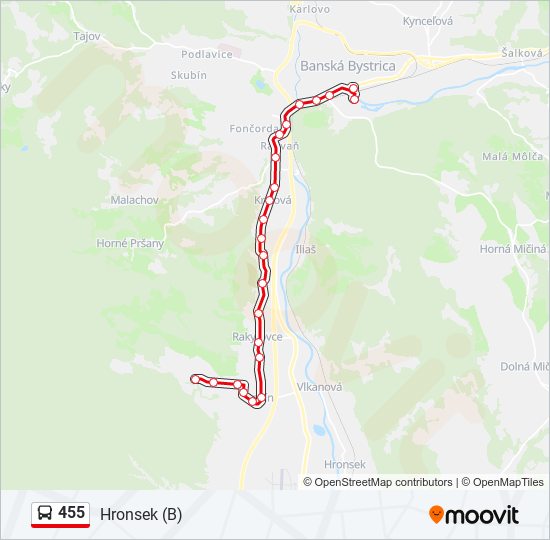 455 autobus Mapa linky