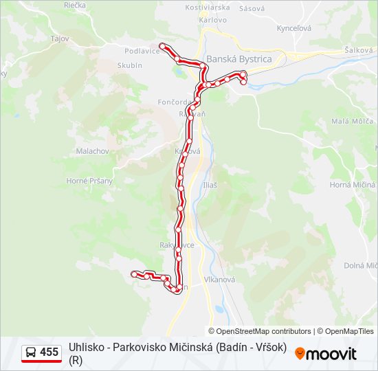 455 autobus Mapa linky