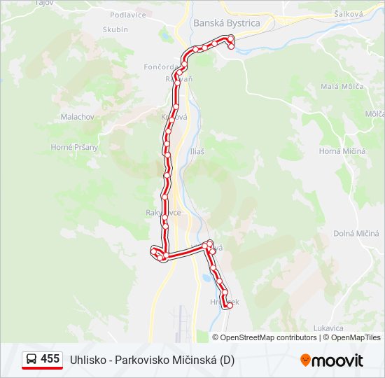 455 autobus Mapa linky