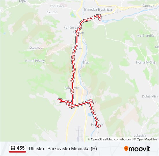 455 autobus Mapa linky