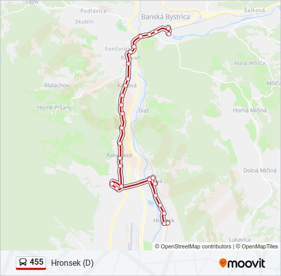 455 autobus Mapa linky