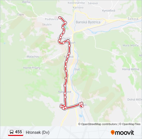 455 autobus Mapa linky