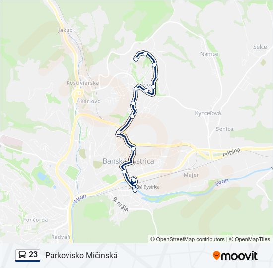 23 autobus Mapa linky