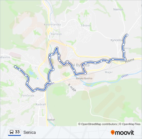 33 autobus Mapa linky