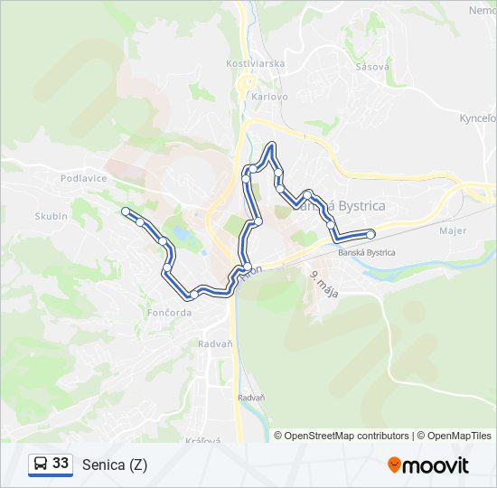 33 autobus Mapa linky