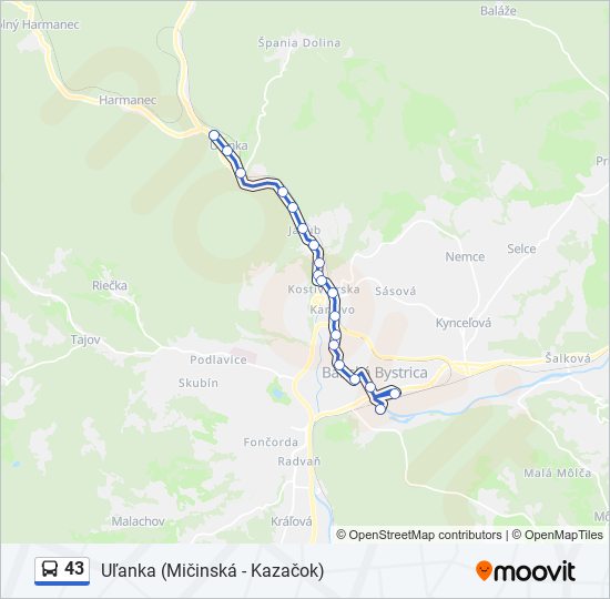 43 autobus Mapa linky