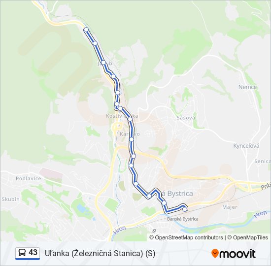 43 autobus Mapa linky