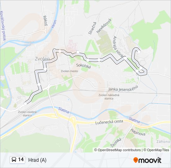 14 autobus Mapa linky