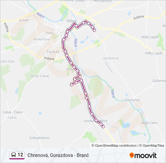 12 autobus Mapa linky