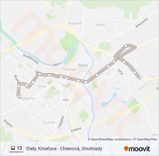 13 autobus Mapa linky