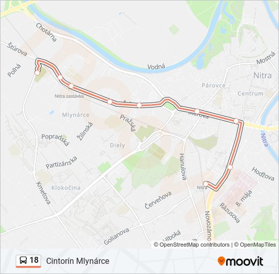 18 autobus Mapa linky