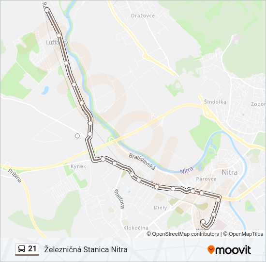 21 autobus Mapa linky