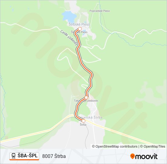 ŠBA-ŠPL vlak Mapa linky