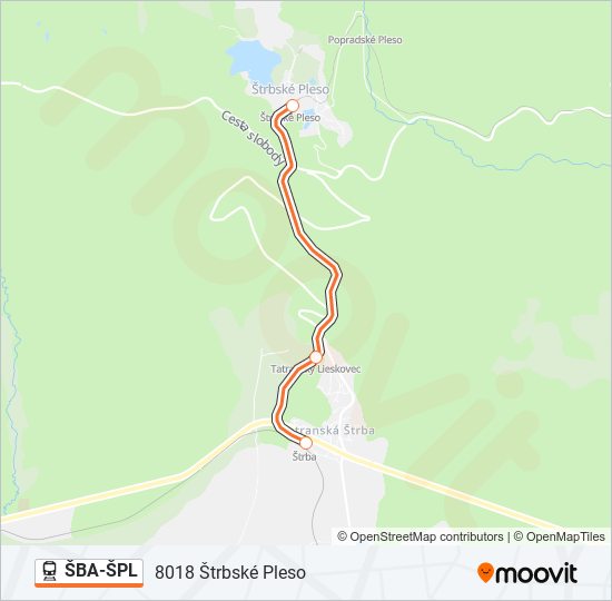 ŠBA-ŠPL vlak Mapa linky