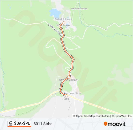 ŠBA-ŠPL vlak Mapa linky