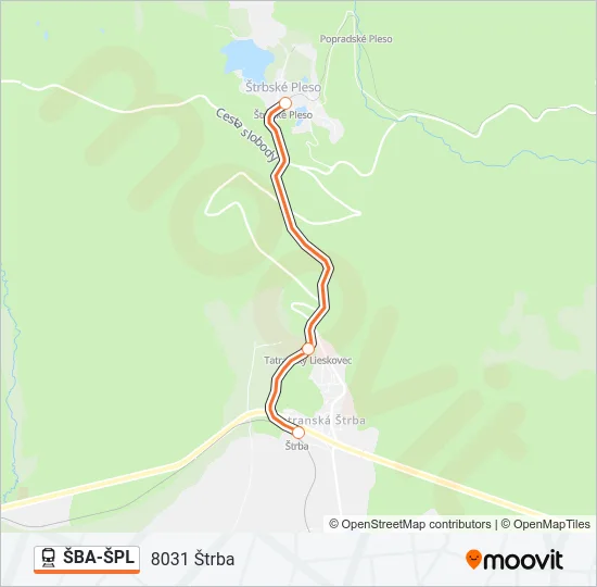 ŠBA-ŠPL Train Line Map