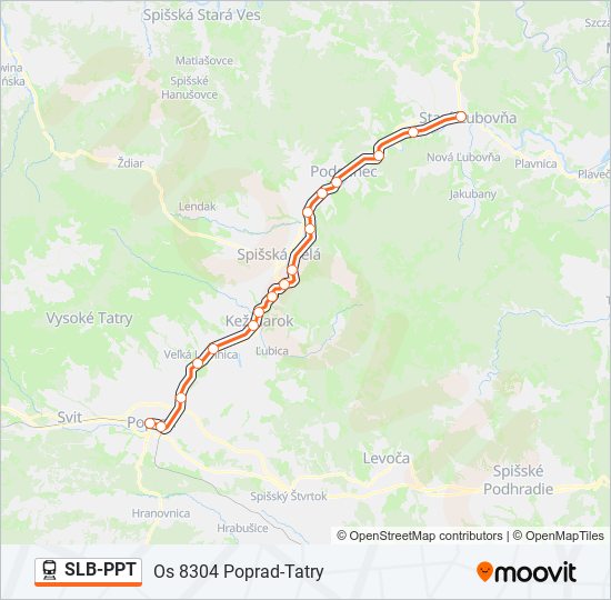 SLB-PPT vlak Mapa linky