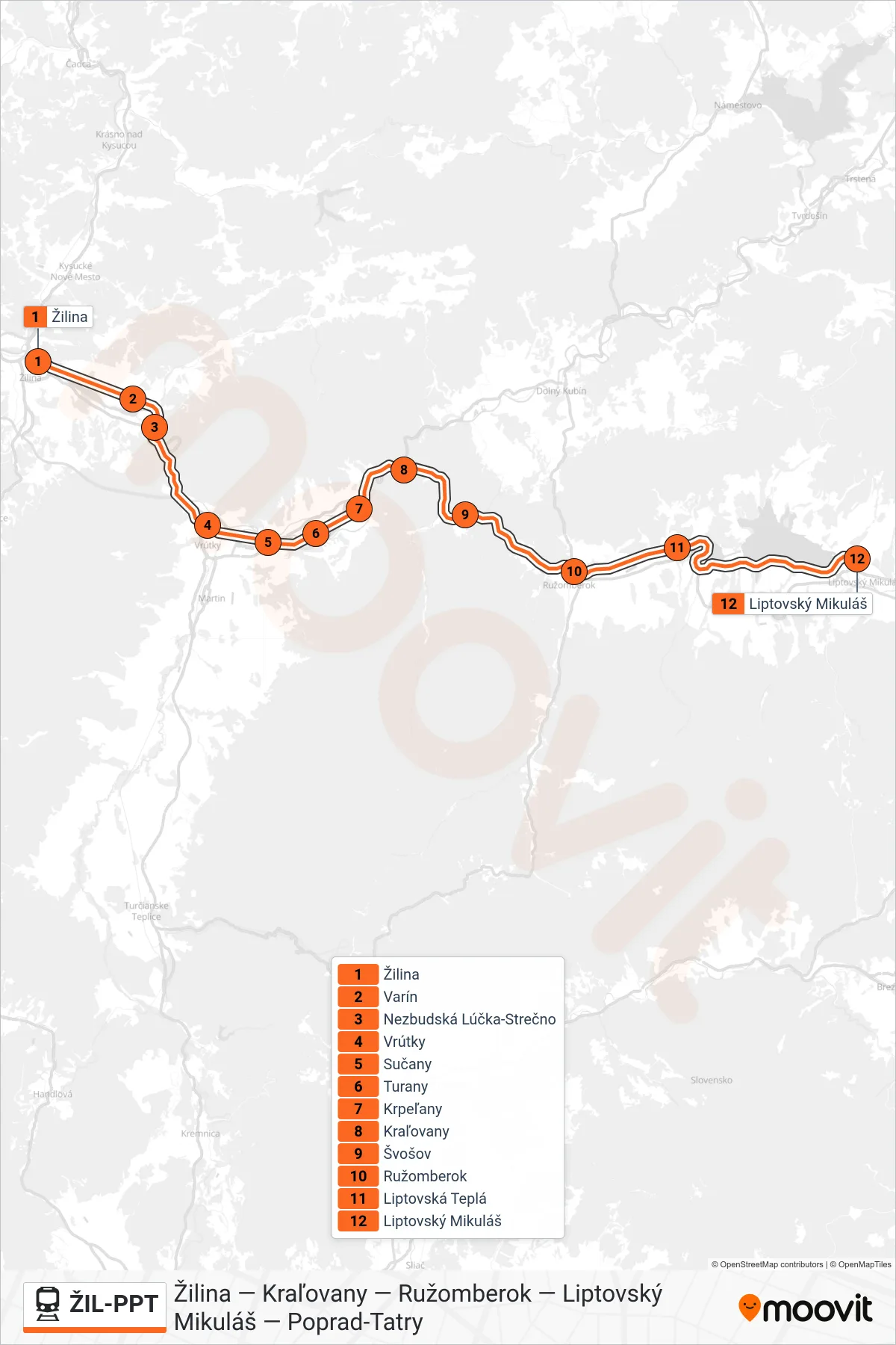 ŽIL-PPT rail Line (Rex 1751 Liptovský Mikuláš "Budatin") route and stops on a map