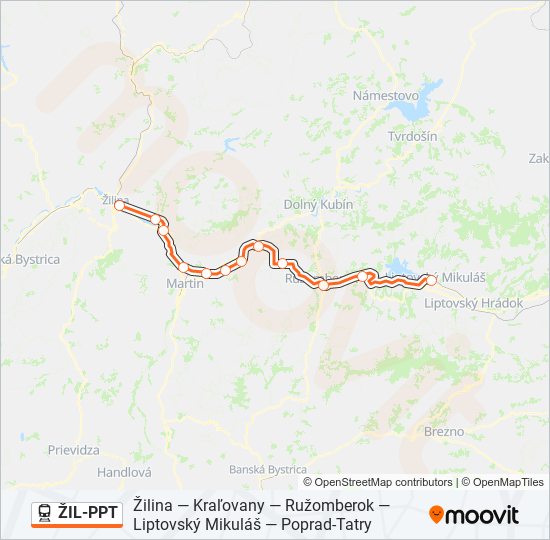 ŽIL-PPT vlak Mapa linky