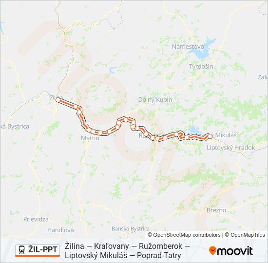 ŽIL-PPT vlak Mapa linky