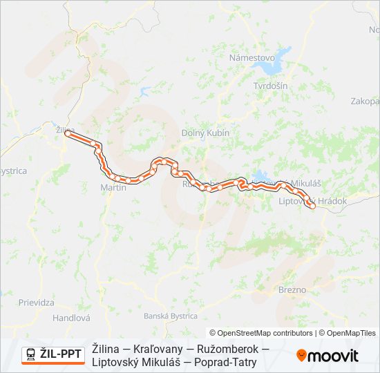 ŽIL-PPT vlak Mapa linky