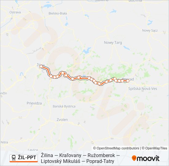 ŽIL-PPT vlak Mapa linky