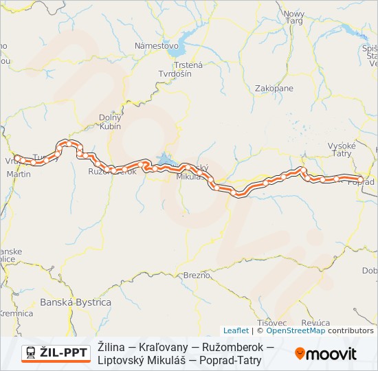 ŽIL-PPT vlak Mapa linky