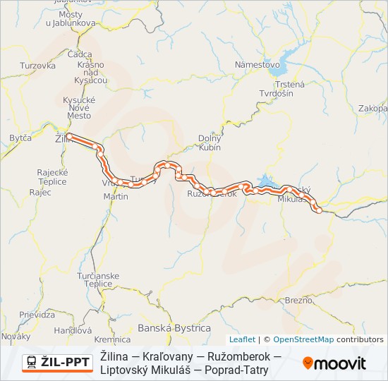 ŽIL-PPT vlak Mapa linky