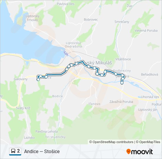 2 autobus Mapa linky
