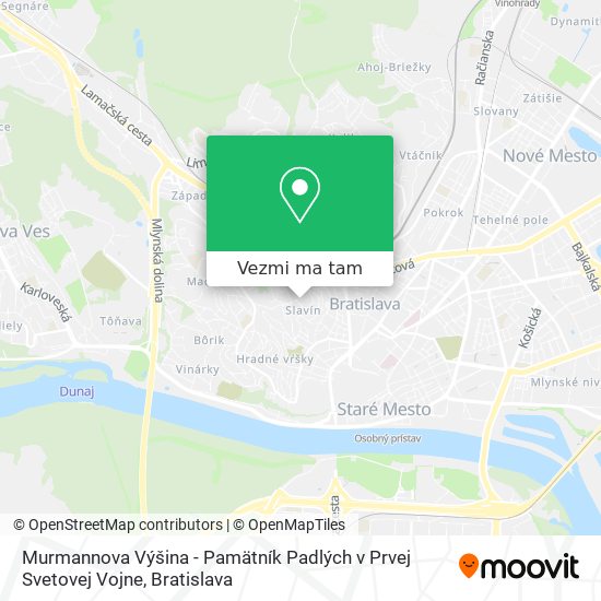 Murmannova Výšina - Pamätník Padlých v Prvej Svetovej Vojne mapa