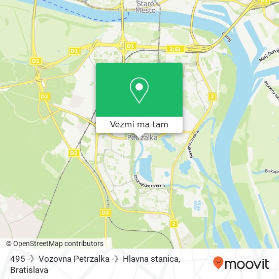 495 -》Vozovna Petrzalka -》Hlavna stanica mapa