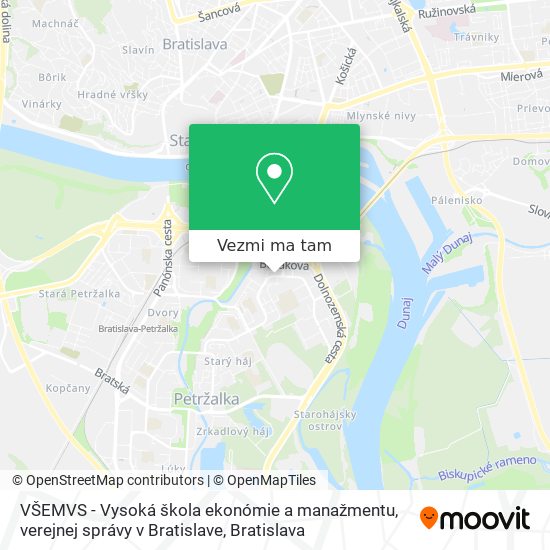 VŠEMVS - Vysoká škola ekonómie a manažmentu, verejnej správy v Bratislave mapa