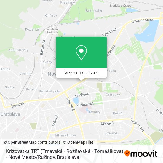 Križovatka TRT (Trnavská - Rožňavská -  Tomášikova) - Nové Mesto / Ružinov mapa