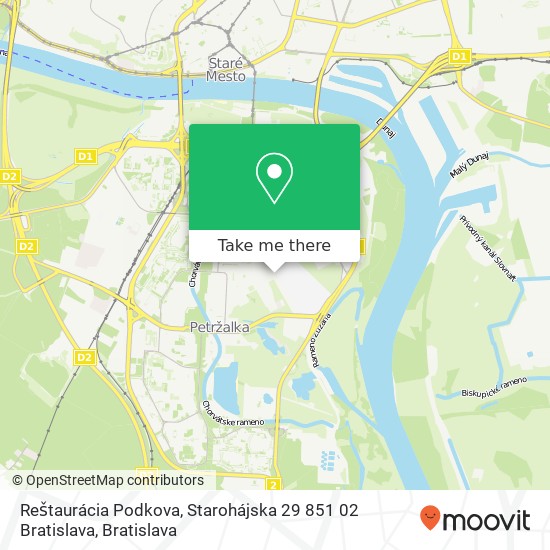 Reštaurácia Podkova, Starohájska 29 851 02 Bratislava mapa