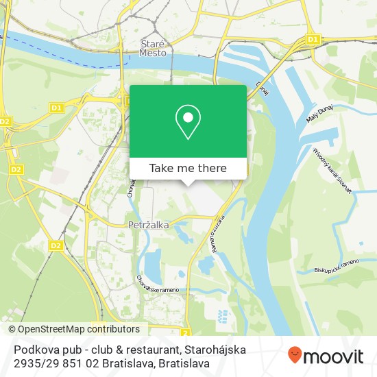 Podkova pub - club & restaurant, Starohájska 2935 / 29 851 02 Bratislava mapa