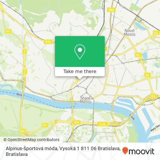 Alpinus-športová móda, Vysoká 1 811 06 Bratislava mapa