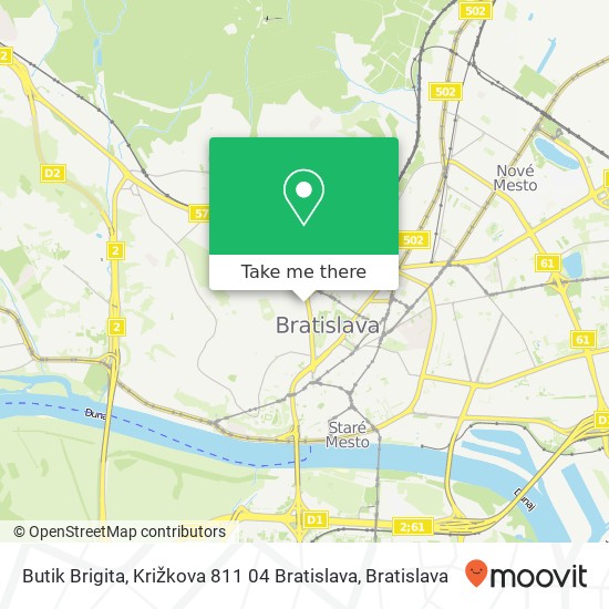 Butik Brigita, Križkova 811 04 Bratislava mapa