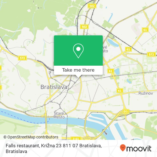 Falls restaurant, Krížna 23 811 07 Bratislava mapa