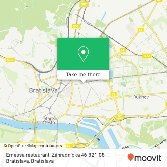 Emessa restaurant, Záhradnícka 46 821 08 Bratislava mapa